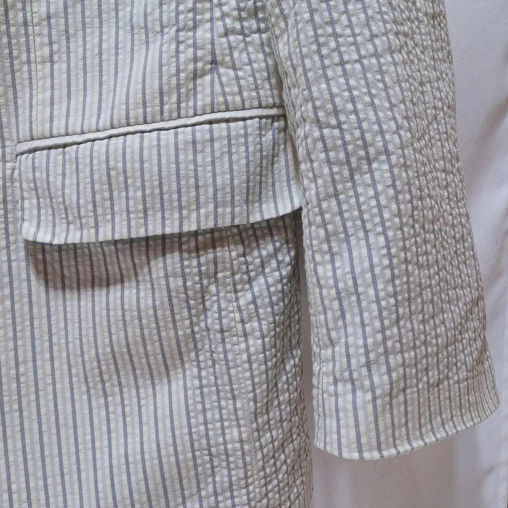 Alan Flusser Mens 42R Blue Stripe Seersucker Blazer Resort Cruise Wedding Guest